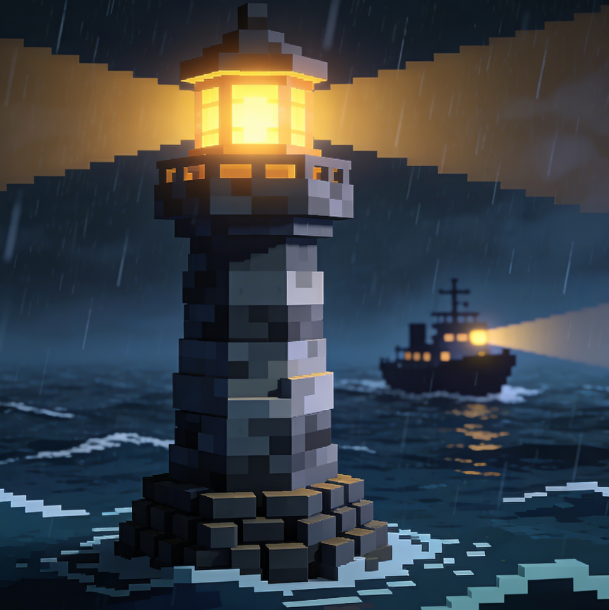 Building blocks guard the lighthouse