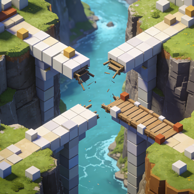 Building bridges with blocks to overcome obstacles